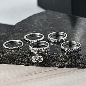 D'Joy Passport to Israel Artisan Crafted White Topaz 0.60 ctw Set of 5 Band Rings in Sterling Silver (Size 10.0)