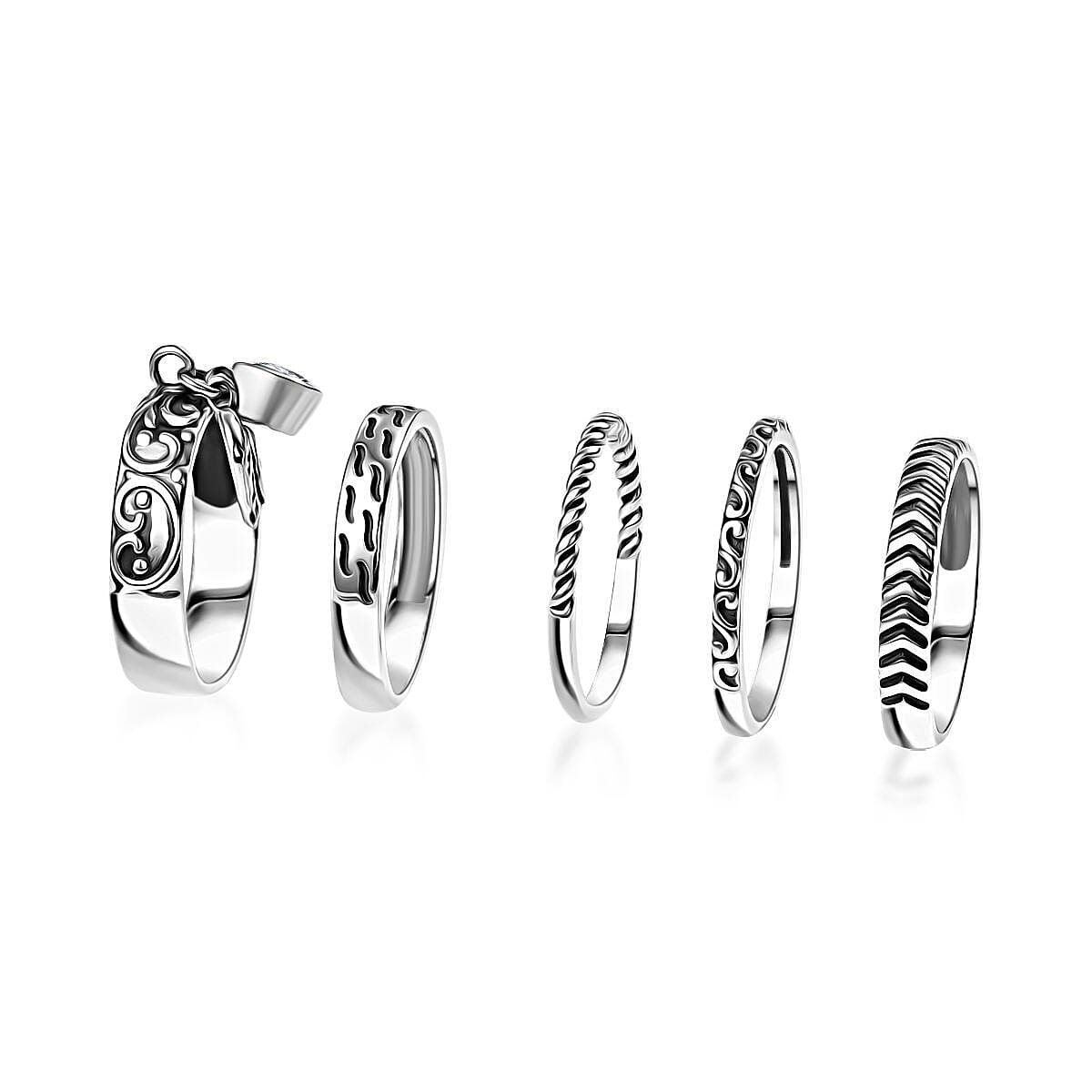 D'Joy Passport to Israel Artisan Crafted White Topaz 0.60 ctw Set of 5 Band Rings in Sterling Silver (Size 10.0) image number 3