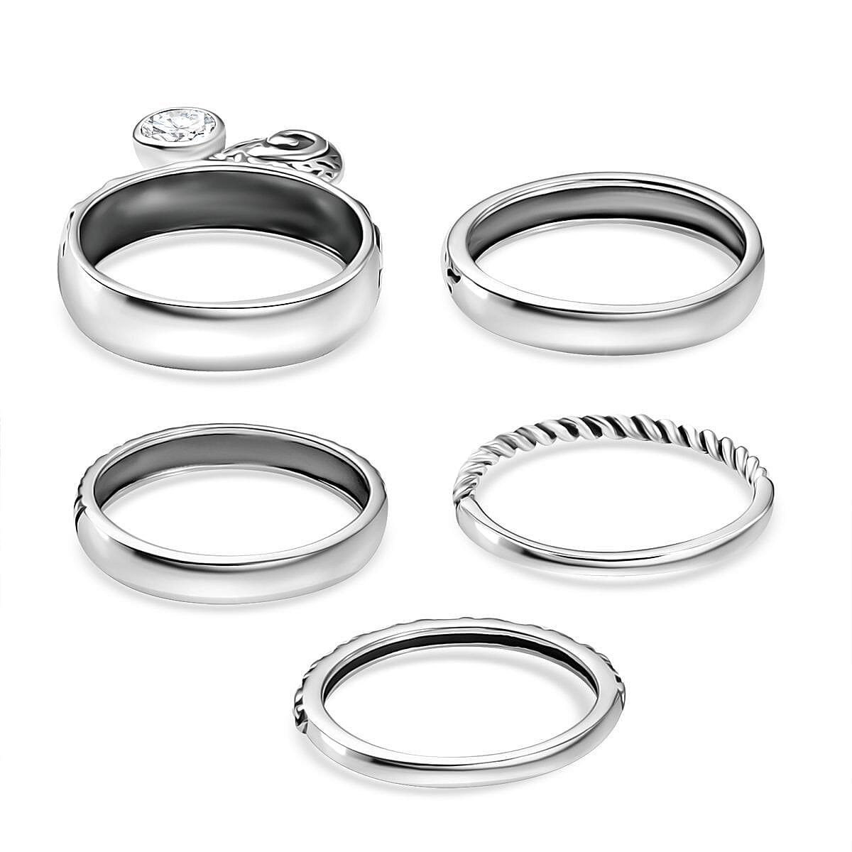 D'Joy Passport to Israel Artisan Crafted White Topaz 0.60 ctw Set of 5 Band Rings in Sterling Silver (Size 10.0) image number 4