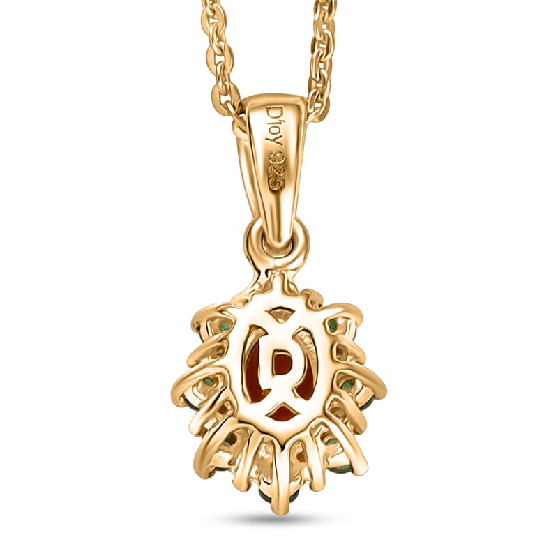 D'Joy Mexican Cherry Fire Opal and Multi Gemstone 0.50 ctw Classic Halo Pendant Necklace in 18K Vermeil Yellow Gold Over Sterling Silver 20 Inches