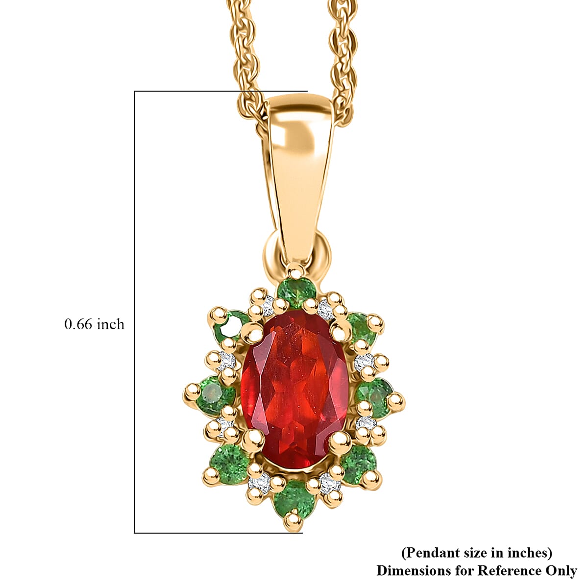 D'Joy Mexican Cherry Fire Opal and Multi Gemstone 0.50 ctw Classic Halo Pendant Necklace in 18K Vermeil Yellow Gold Over Sterling Silver 20 Inches image number 6