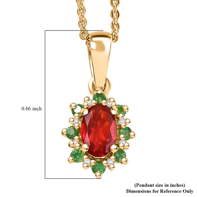 D'Joy Mexican Cherry Fire Opal and Multi Gemstone 0.50 ctw Classic Halo Pendant Necklace in 18K Vermeil Yellow Gold Over Sterling Silver 20 Inches