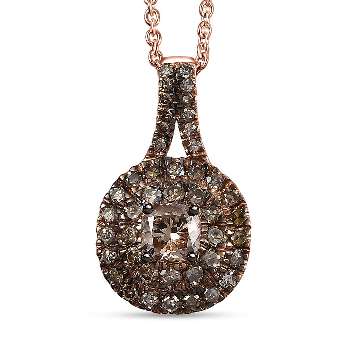 Luxoro Natural Champagne Diamond I2 1.00 ctw Pendant Necklace in 10K Rose Gold 20 Inches image number 0