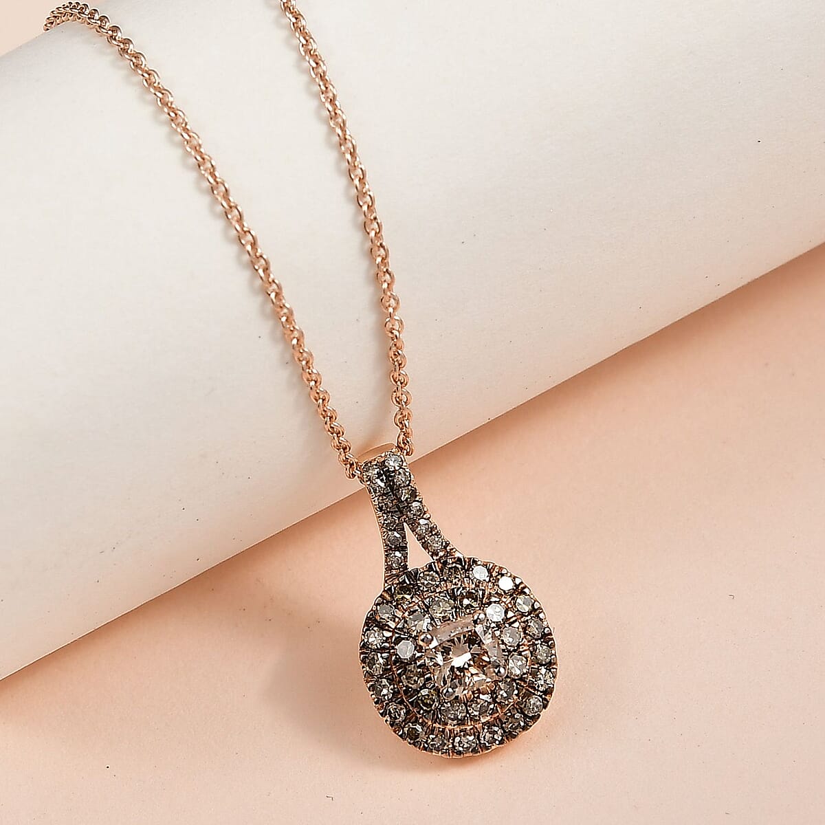 Luxoro Natural Champagne Diamond I2 1.00 ctw Pendant Necklace in 10K Rose Gold 20 Inches image number 1