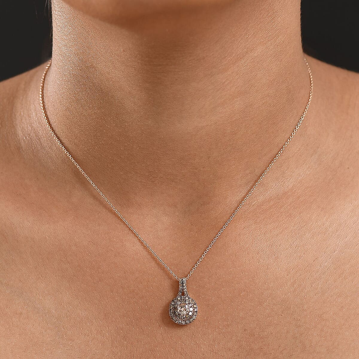 Luxoro Natural Champagne Diamond I2 1.00 ctw Pendant Necklace in 10K Rose Gold 20 Inches image number 2