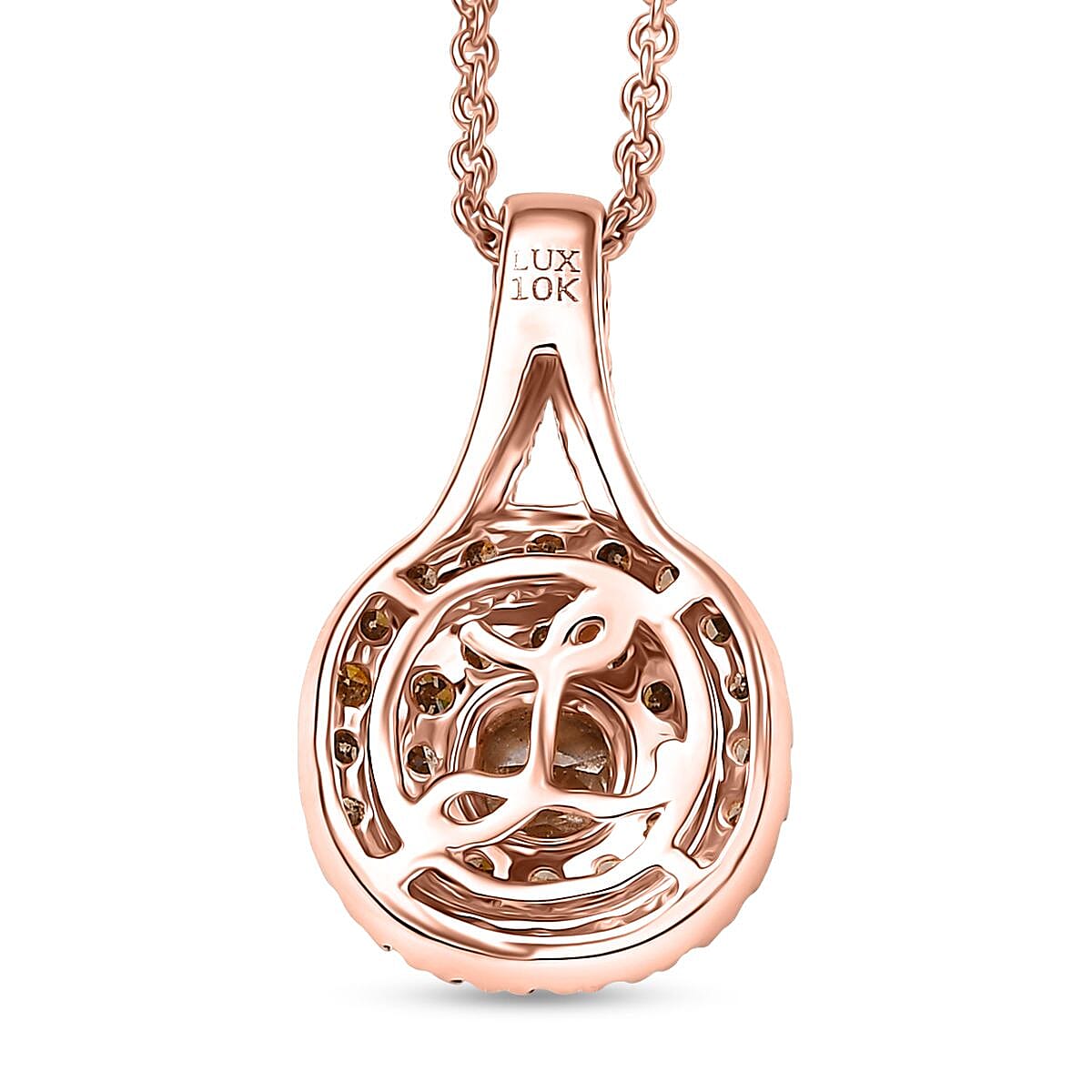 Luxoro Natural Champagne Diamond I2 1.00 ctw Pendant Necklace in 10K Rose Gold 20 Inches image number 4