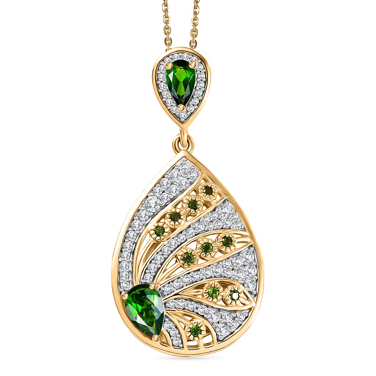 D'Joy Passport to Israel Chrome Diopside and White Zircon 1.50 ctw Pendant Necklace in 18K Vermeil Yellow Gold Over Sterling Silver 20 Inches   image number 0