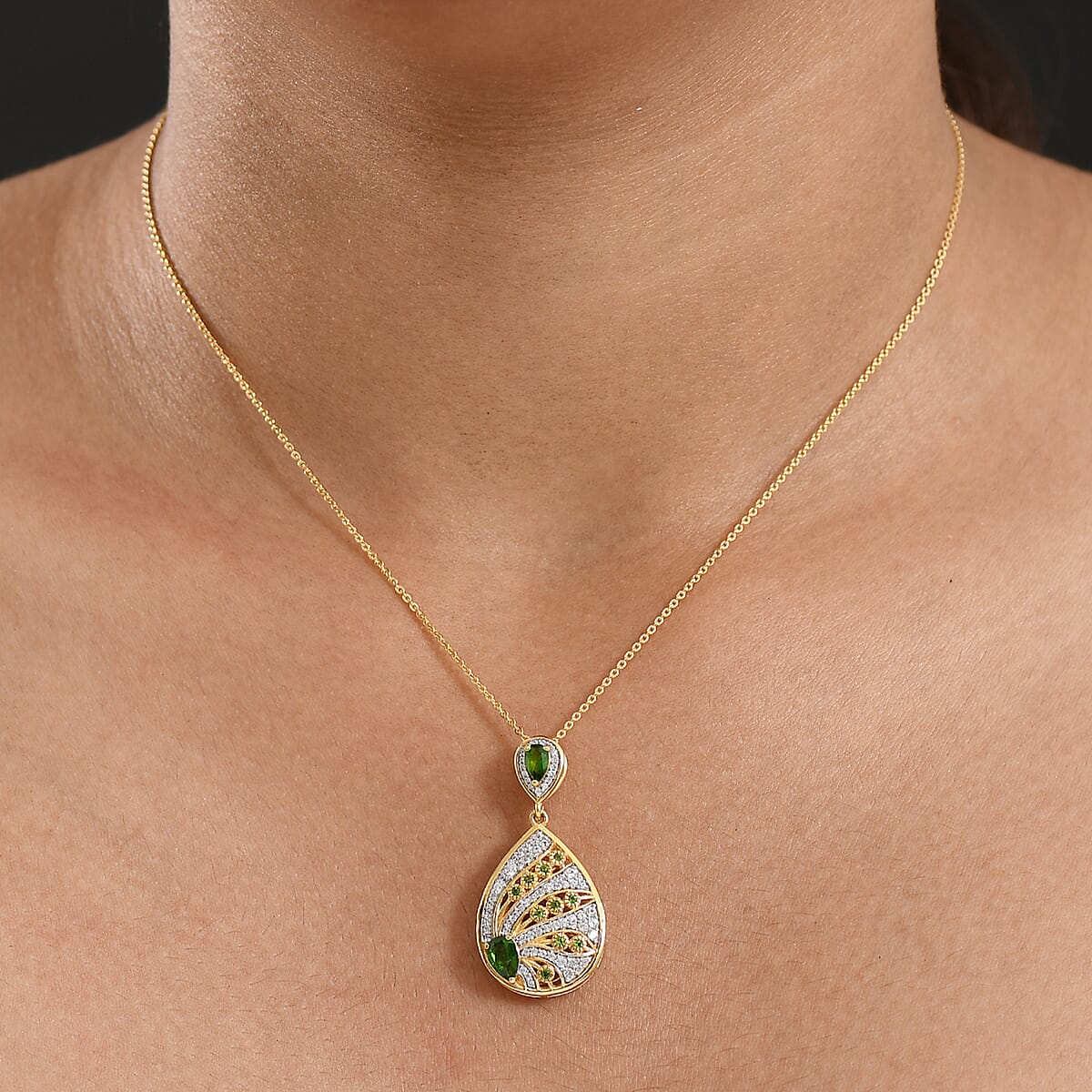 D'Joy Passport to Israel Chrome Diopside and White Zircon 1.50 ctw Pendant Necklace in 18K Vermeil Yellow Gold Over Sterling Silver 20 Inches   image number 2