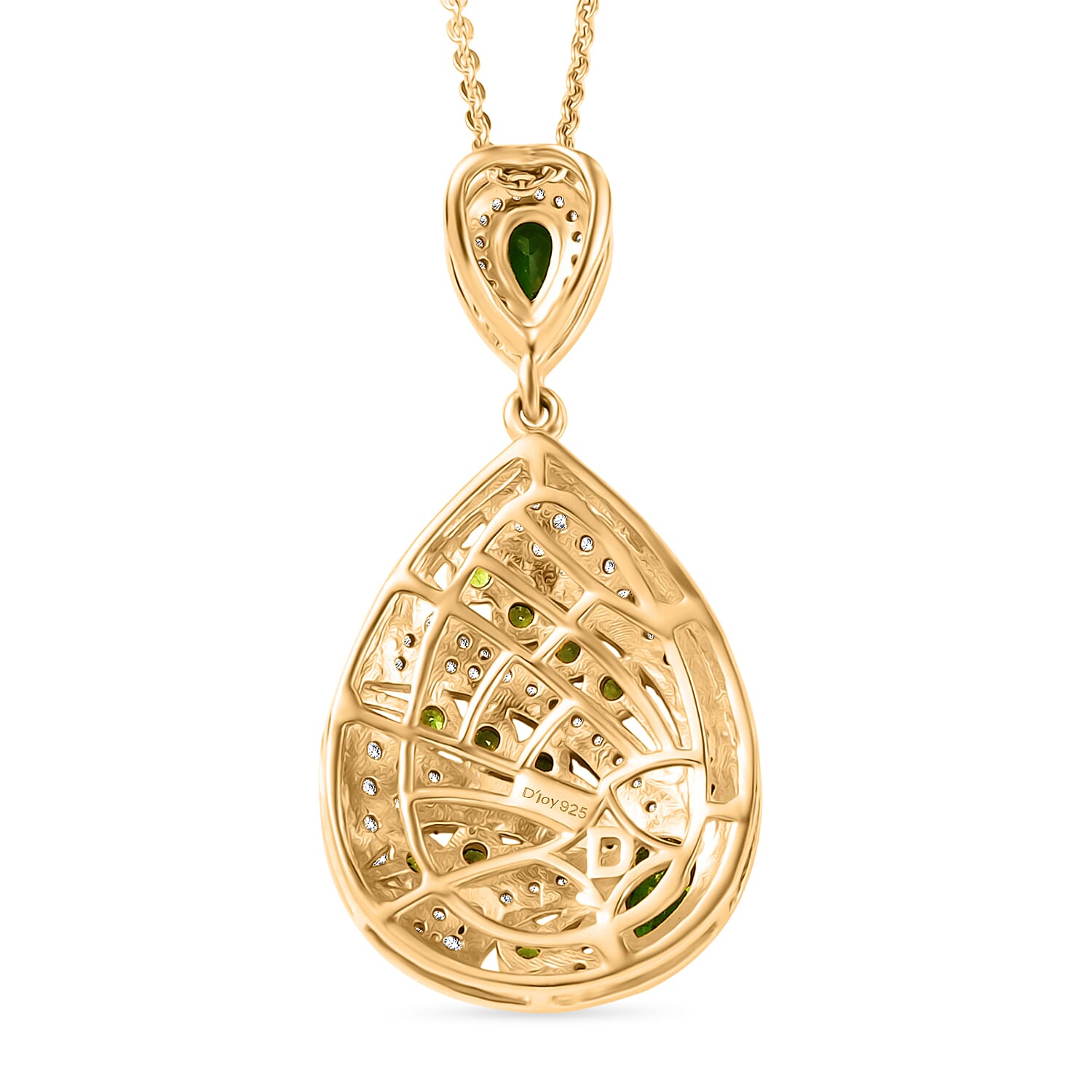 D'Joy Passport to Israel Chrome Diopside and White Zircon 1.50 ctw Pendant Necklace in 18K Vermeil Yellow Gold Over Sterling Silver 20 Inches