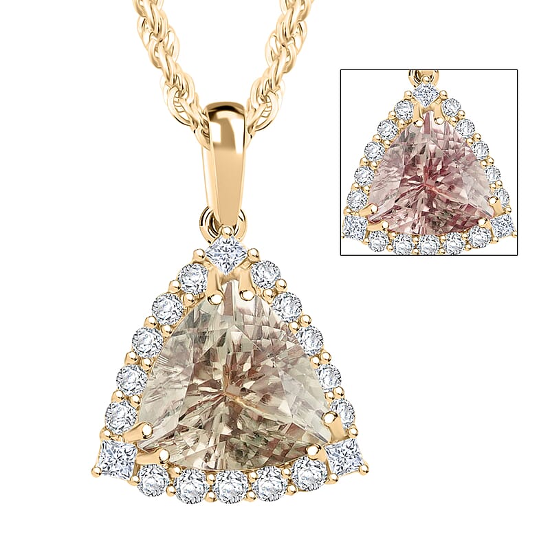 Luxoro AAA Turkizite and G-H I2 Diamond 3.50 ctw Pendant Necklace 18 Inches in 10K Yellow Gold