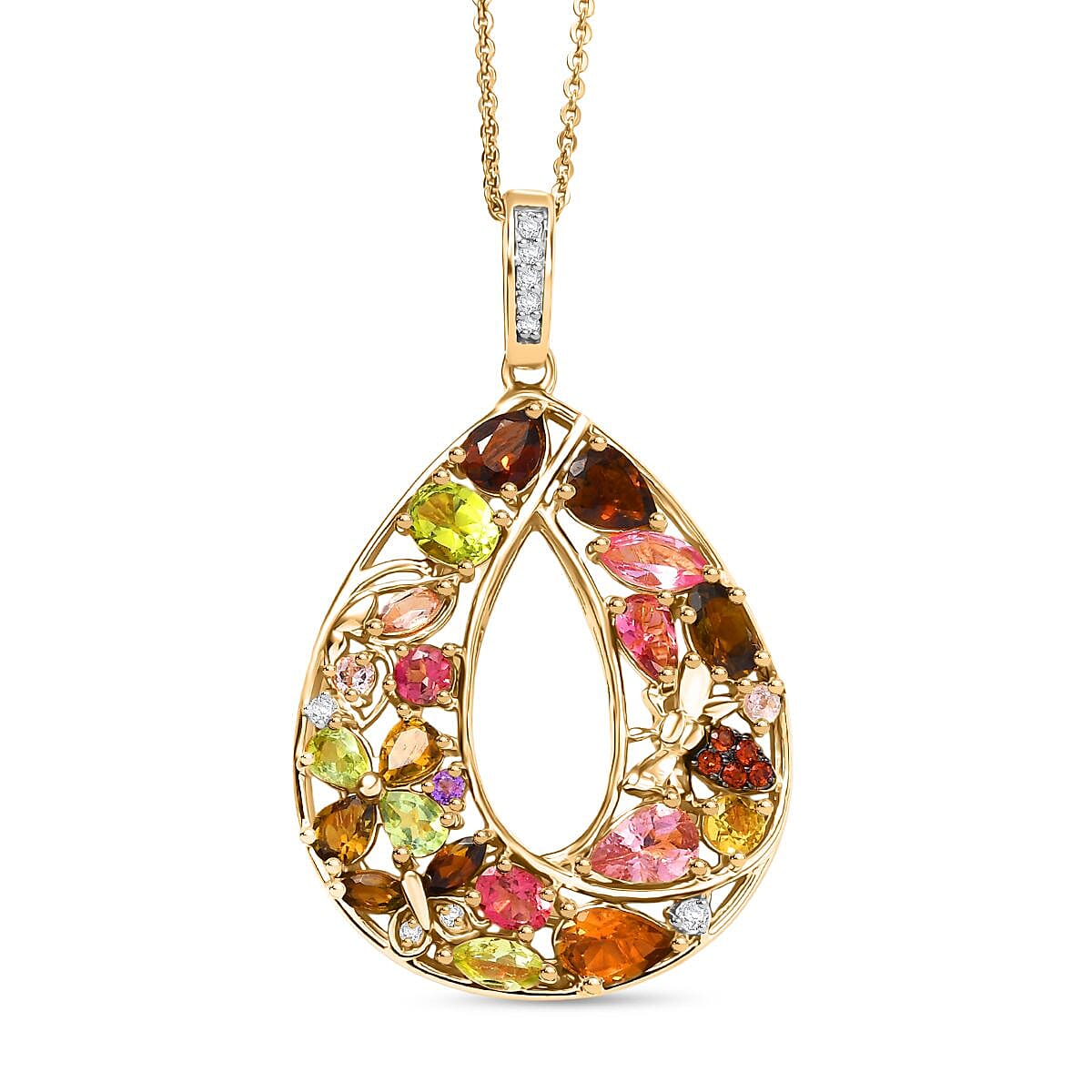 GP Multi-Tourmaline and Multi Gemstone 4.00 ctw Pendant Necklace (20 Inches) in 18K Vermeil Yellow Gold Over Sterling Silver
