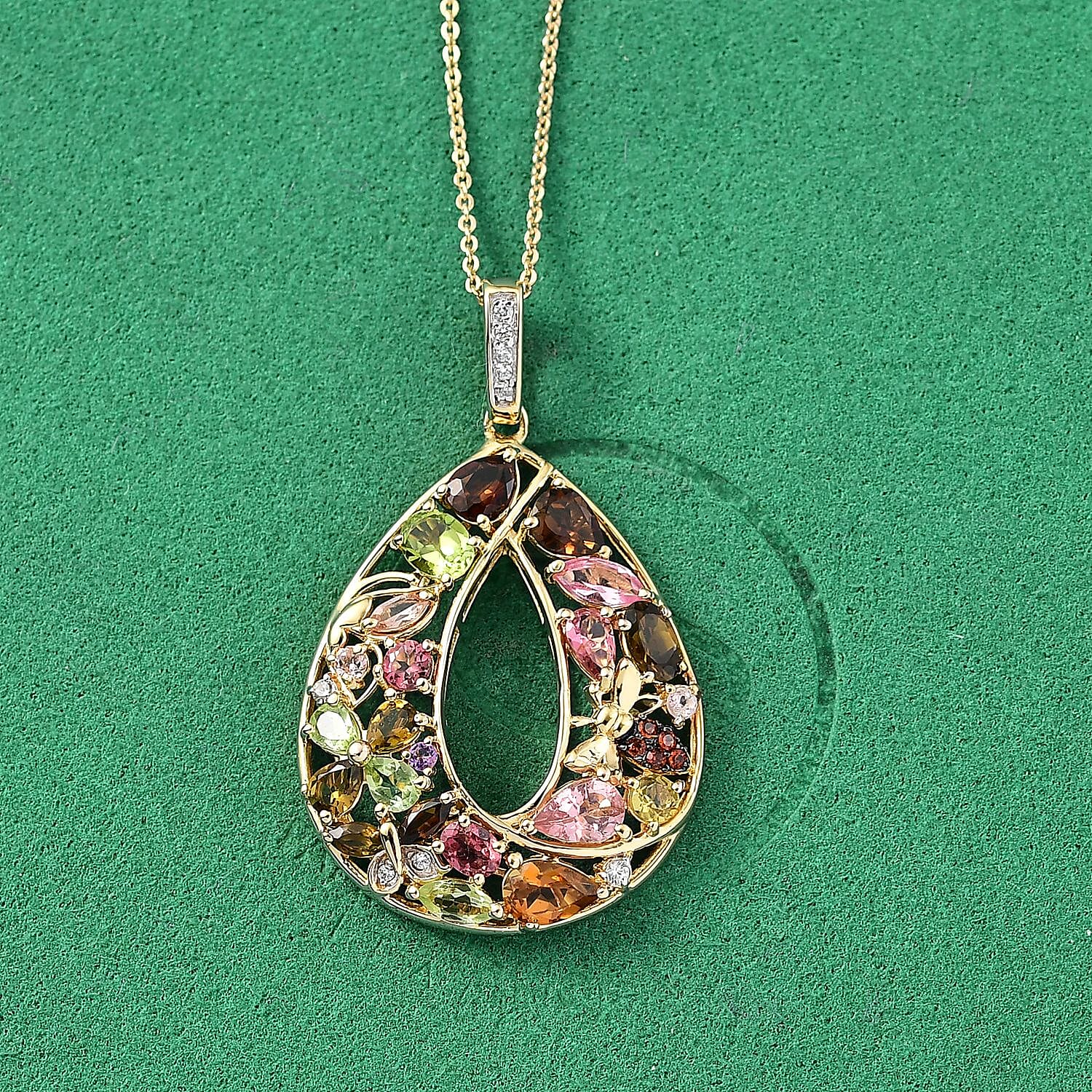 GP Multi-Tourmaline and Multi Gemstone 4.00 ctw Pendant Necklace (20 Inches) in 18K Vermeil Yellow Gold Over Sterling Silver