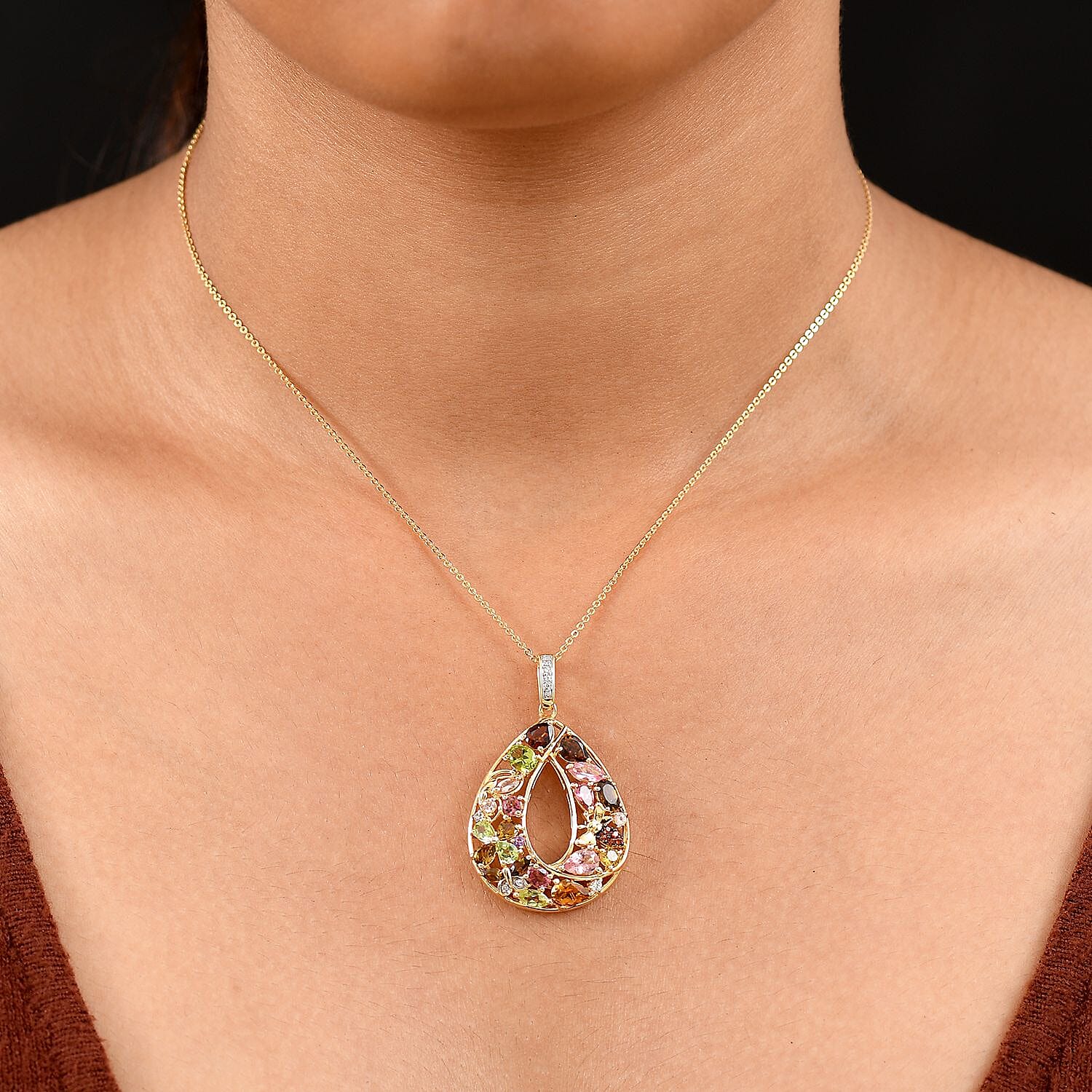 GP Multi-Tourmaline and Multi Gemstone 4.00 ctw Pendant Necklace (20 Inches) in 18K Vermeil Yellow Gold Over Sterling Silver