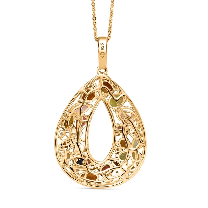 GP Multi-Tourmaline and Multi Gemstone 4.00 ctw Pendant Necklace (20 Inches) in 18K Vermeil Yellow Gold Over Sterling Silver