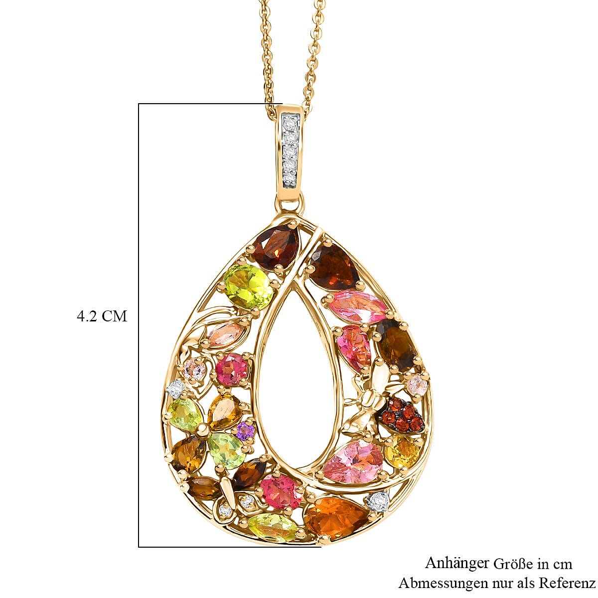 GP Multi-Tourmaline and Multi Gemstone 4.00 ctw Pendant Necklace (20 Inches) in 18K Vermeil Yellow Gold Over Sterling Silver