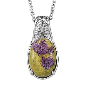 EverTrue Tasmanian Stichtite 6.90 ctw Natures Mystic Pendant Necklace in Stainless Steel (20 Inches)