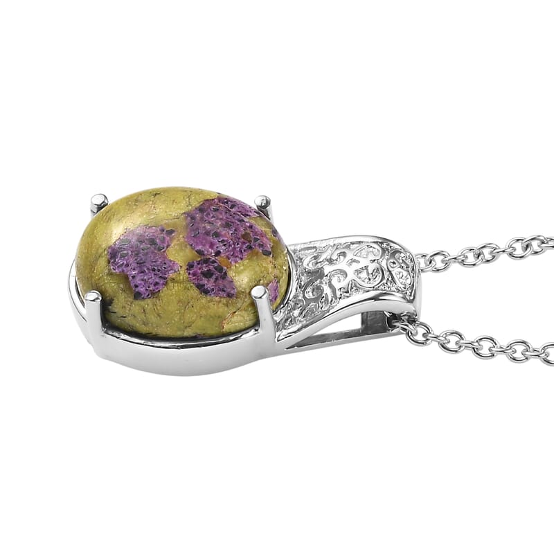 EverTrue Tasmanian Stichtite 6.90 ctw Natures Mystic Pendant Necklace in Stainless Steel (20 Inches)