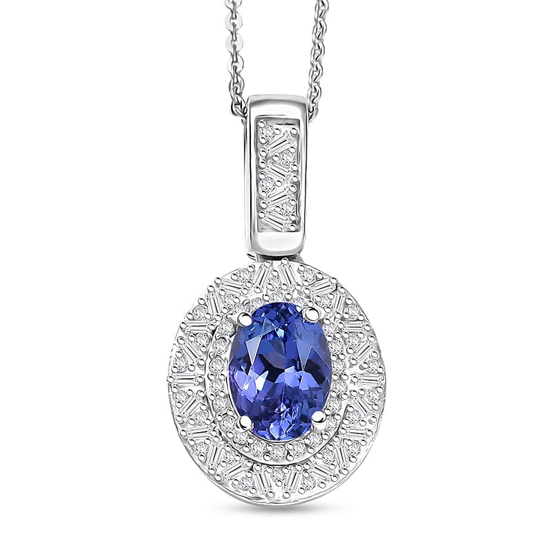 D'Joy Premium Tanzanite, Diamond Snowflake Pendant Necklace in Rhodium Over Sterling Silver 1.60 ctw (20 Inches)