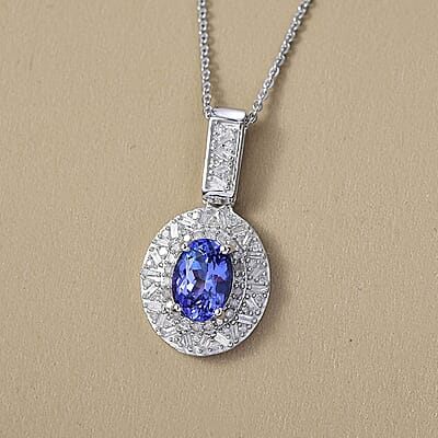 D'Joy Premium Tanzanite, Diamond Snowflake Pendant Necklace in Rhodium Over Sterling Silver 1.60 ctw (20 Inches)