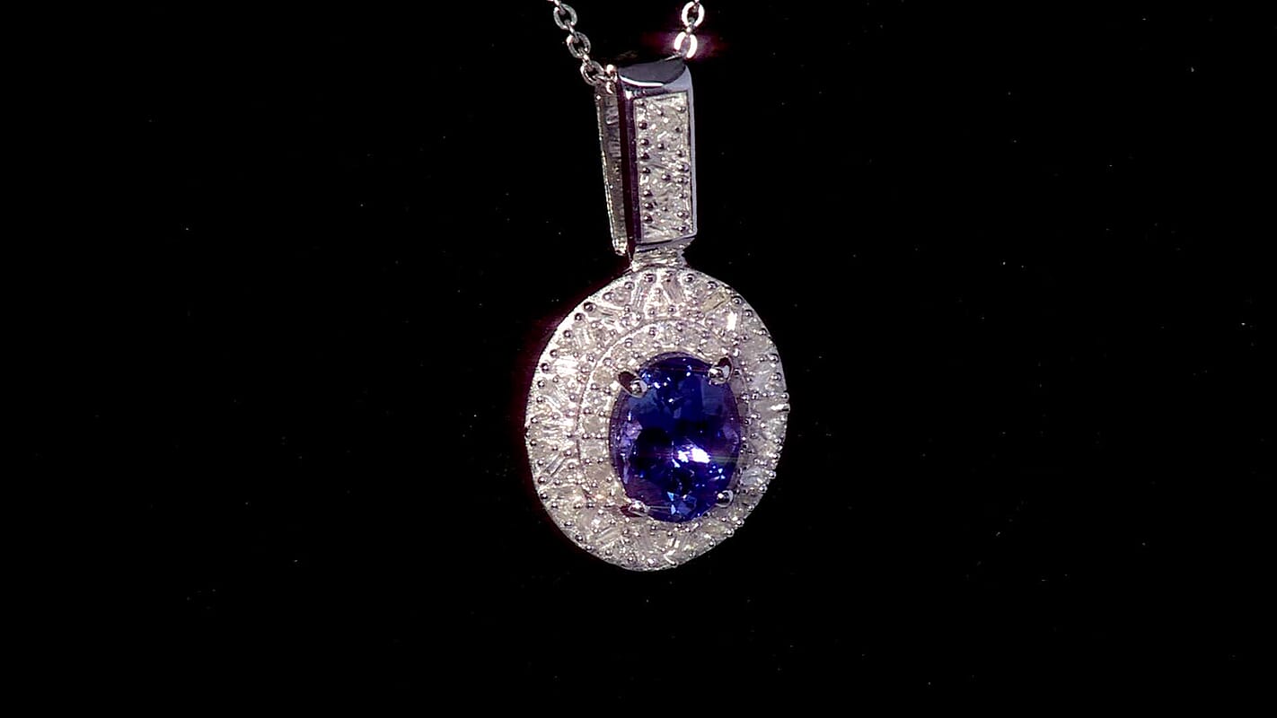 D'Joy Tanzanite, Diamond (0.40 cts) Pendant Necklace (20 Inches) in Rhodium Over Sterling Silver 1.70 ctw