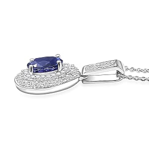 D'Joy Premium Tanzanite, Diamond Snowflake Pendant Necklace in Rhodium Over Sterling Silver 1.60 ctw (20 Inches)