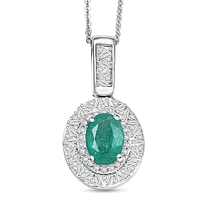 Doorbuster D'Joy Premium Kagem Zambian Emerald and Diamond 1.60 ctw Snowflake Pendant Necklace in Rhodium Over Sterling Silver 20 Inches
