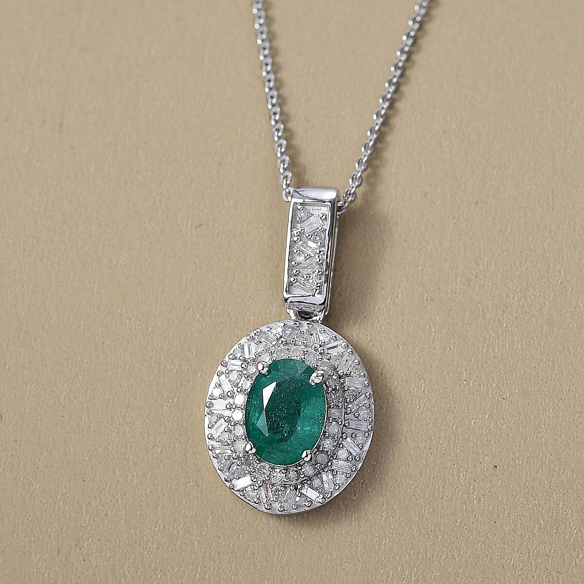 Doorbuster D'Joy Premium Kagem Zambian Emerald and Diamond 1.60 ctw Snowflake Pendant Necklace in Rhodium Over Sterling Silver 20 Inches image number 1