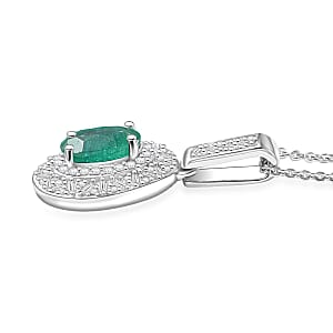 D'Joy Premium Zambian Emerald, Diamond Snowflake Pendant Necklace in Rhodium Over Sterling Silver 1.60 ctw (20 Inches)