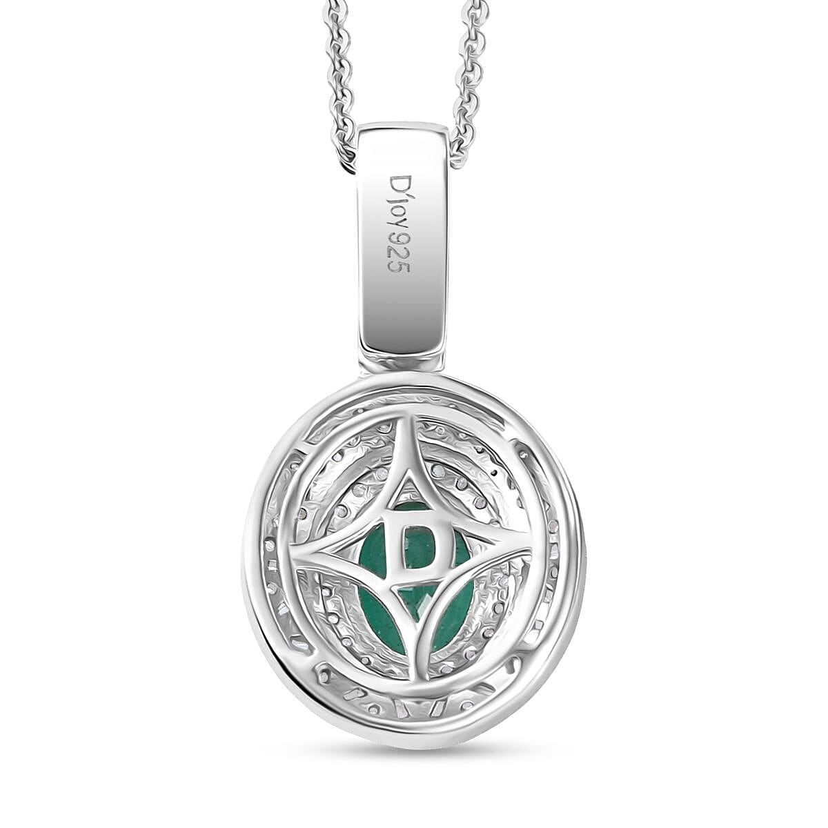 Doorbuster D'Joy Premium Kagem Zambian Emerald and Diamond 1.60 ctw Snowflake Pendant Necklace in Rhodium Over Sterling Silver 20 Inches image number 4