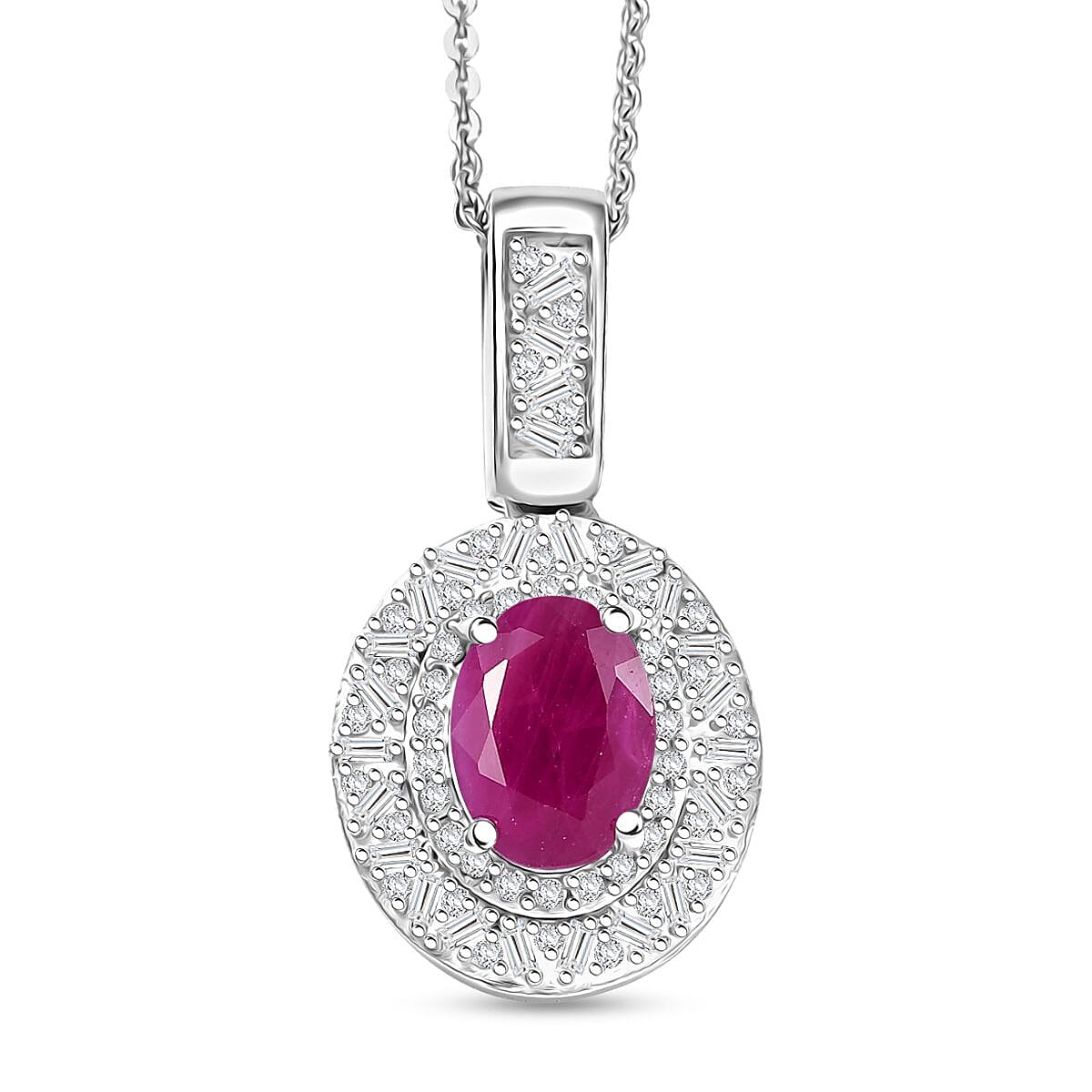 Doorbuster D'Joy Premium Royal Ruby and Diamond 2.40 ctw Snowflake Pendant Necklace in Rhodium Over Sterling Silver 20 Inches image number 0