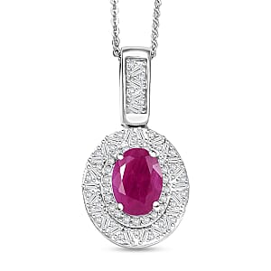 Doorbuster D'Joy Premium Royal Ruby and Diamond 2.40 ctw Snowflake Pendant Necklace in Rhodium Over Sterling Silver 20 Inches