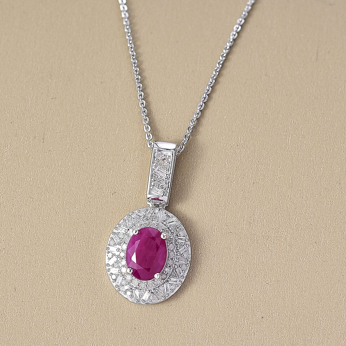 Doorbuster D'Joy Premium Royal Ruby and Diamond 2.40 ctw Snowflake Pendant Necklace in Rhodium Over Sterling Silver 20 Inches image number 1