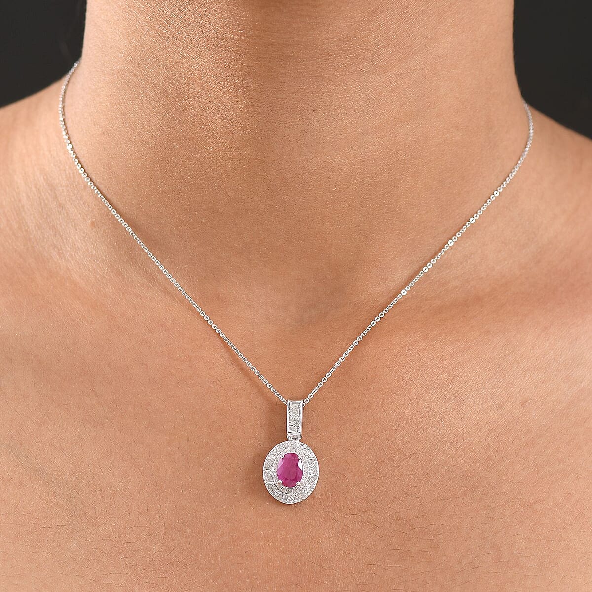 Doorbuster D'Joy Premium Royal Ruby and Diamond 2.40 ctw Snowflake Pendant Necklace in Rhodium Over Sterling Silver 20 Inches image number 2