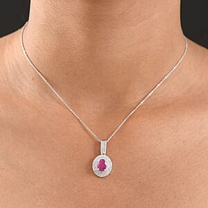  D'Joy Premium Royal Ruby and Diamond 2.40 ctw Snowflake Pendant Necklace in Rhodium Over Sterling Silver 20 Inches