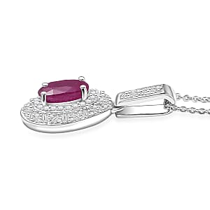  D'Joy Premium Royal Ruby and Diamond 2.40 ctw Snowflake Pendant Necklace in Rhodium Over Sterling Silver 20 Inches