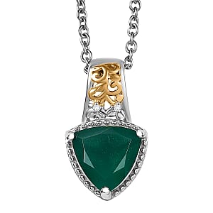 EverTrue Verde Onyx and White Zircon 2.20 ctw Pendant in 18K YG Plated and Platinum Bond with Stainless Steel Necklace 20 Inches