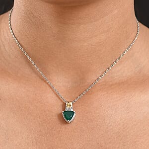 EverTrue Verde Onyx, White Zircon Garden Crest Pendant in 18K YG Plated and Platinum Bond with Stainless Steel Necklace 2.20 ctw (20 Inches)