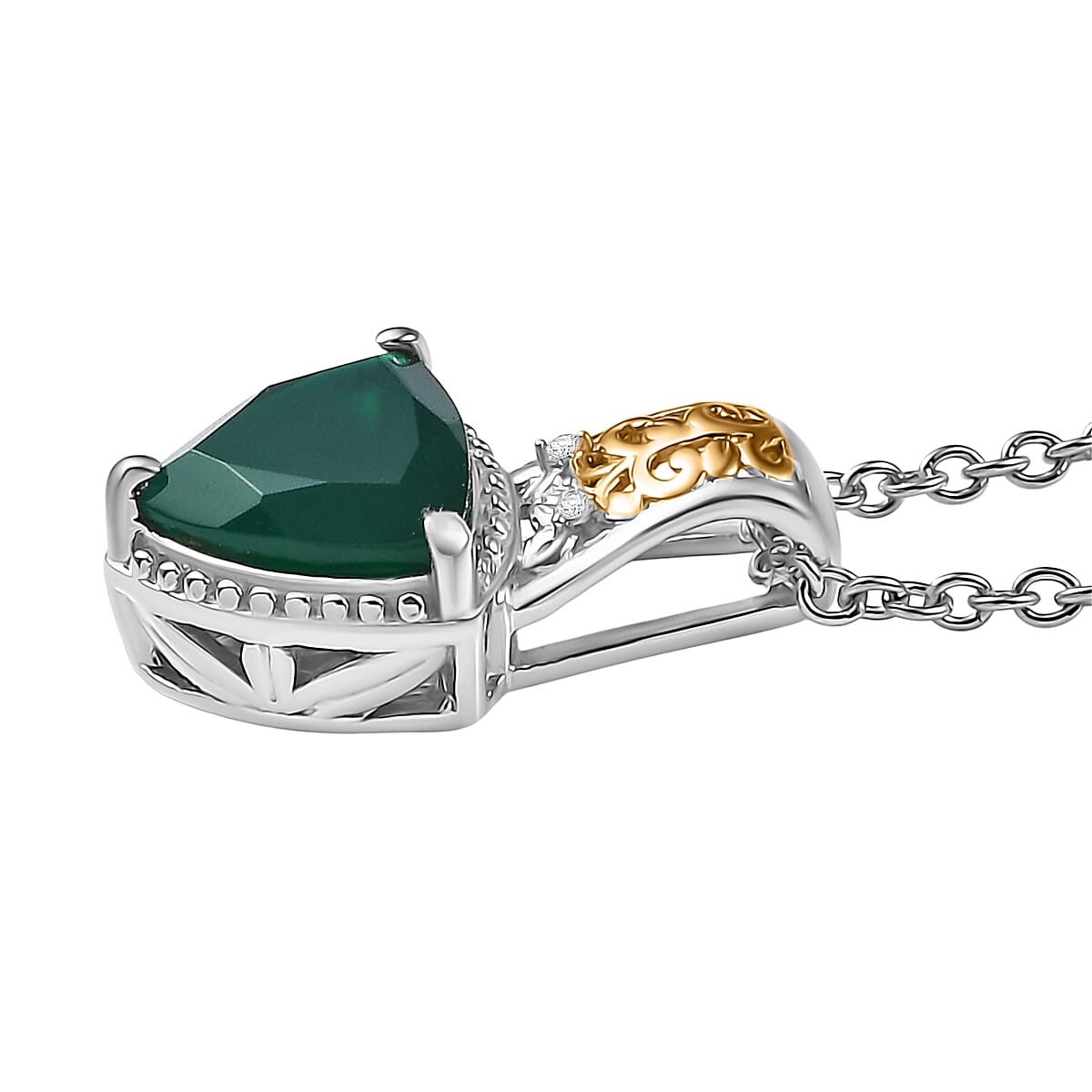 EverTrue Verde Onyx and White Zircon 2.20 ctw Pendant in 18K YG Plated and Platinum Bond with Stainless Steel Necklace 20 Inches image number 3