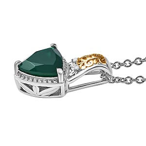 EverTrue Verde Onyx, White Zircon Garden Crest Pendant in 18K YG Plated and Platinum Bond with Stainless Steel Necklace 2.20 ctw (20 Inches)