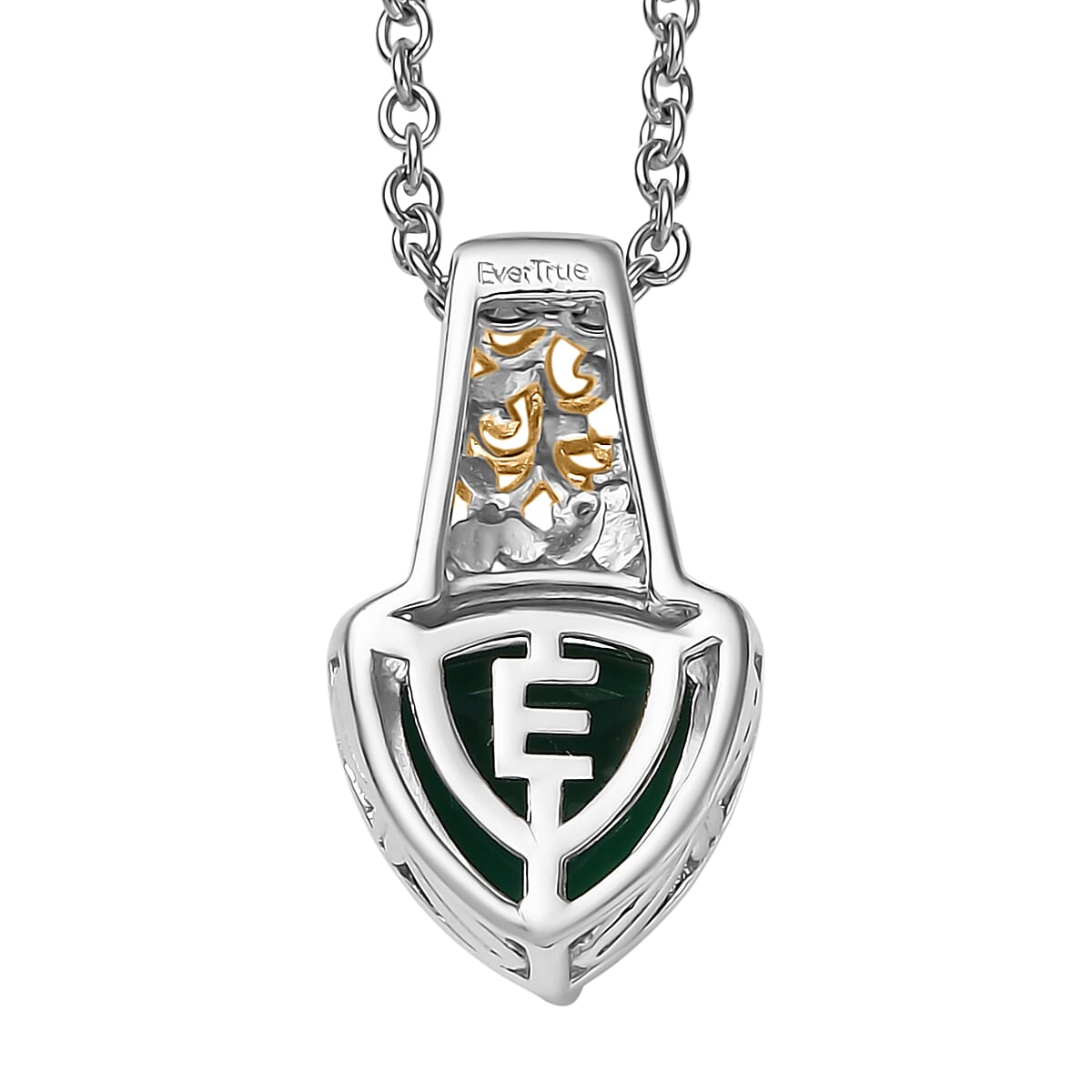 EverTrue Verde Onyx and White Zircon 2.20 ctw Pendant in 18K YG Plated and Platinum Bond with Stainless Steel Necklace 20 Inches image number 4