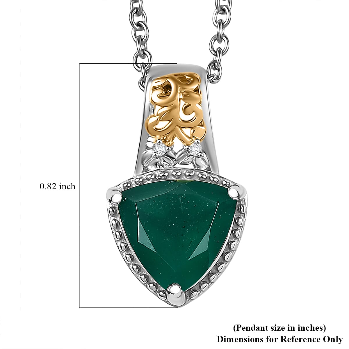EverTrue Verde Onyx and White Zircon 2.20 ctw Pendant in 18K YG Plated and Platinum Bond with Stainless Steel Necklace 20 Inches image number 5