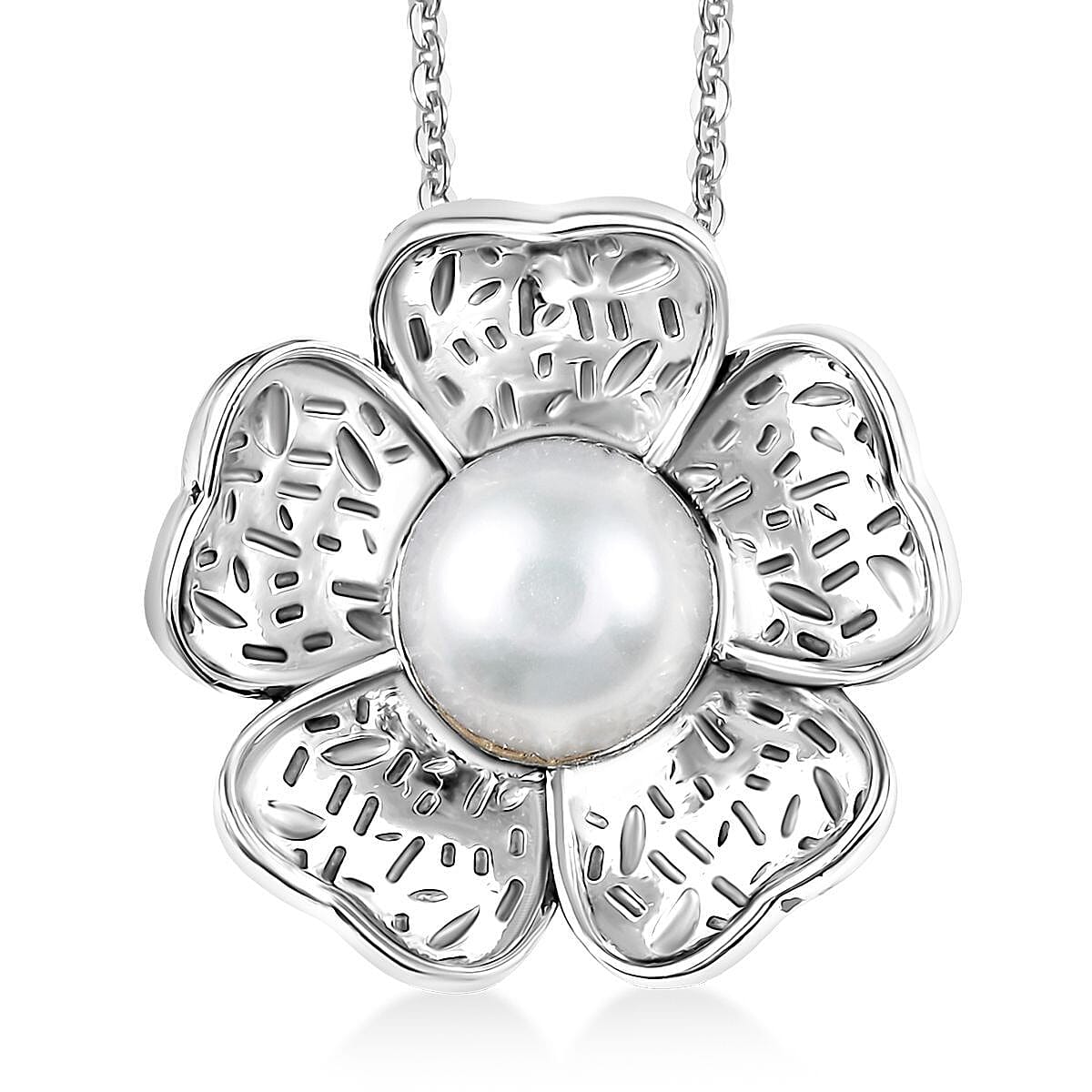 D'Joy Passport to Israel Freshwater Pearl Floral Pendant Necklace in Sterling Silver 20 Inches image number 0