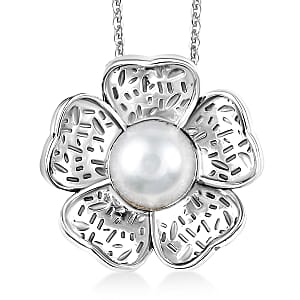 D'Joy Passport to Israel Freshwater Pearl Floral Pendant Necklace in Sterling Silver 20 Inches