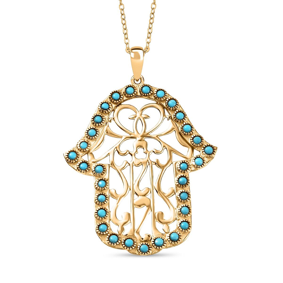 D'Joy Passport to Israel Sleeping Beauty Turquoise 1.50 ctw Pendant Necklace in 18K Vermeil Yellow Gold Over Sterling Silver 20 Inches image number 0