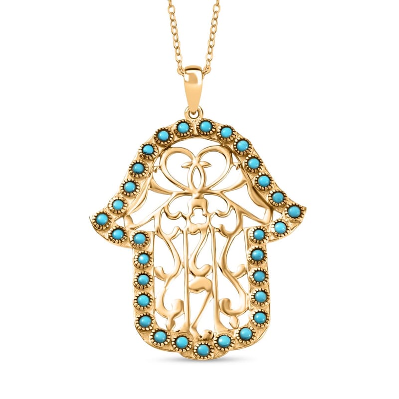 D'Joy Passport to Israel Sleeping Beauty Turquoise 1.50 ctw Pendant Necklace in 18K Vermeil Yellow Gold Over Sterling Silver 20 Inches