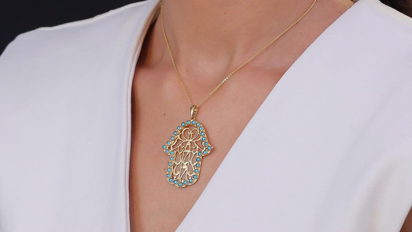 D'Joy Passport to Israel Sleeping Beauty Turquoise 1.50 ctw Pendant Necklace in 18K Vermeil Yellow Gold Over Sterling Silver 20 Inches
