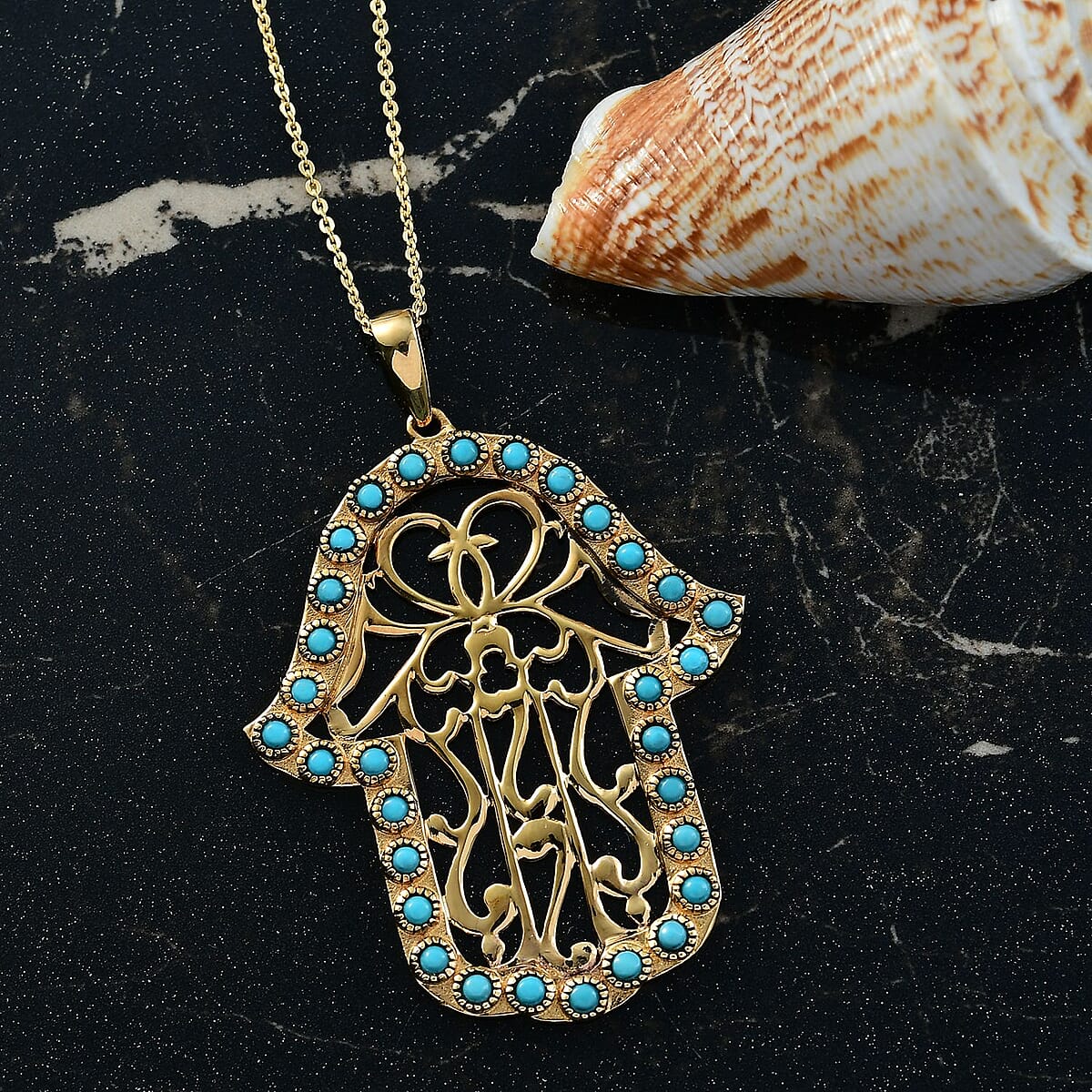 D'Joy Passport to Israel Sleeping Beauty Turquoise 1.50 ctw Pendant Necklace in 18K Vermeil Yellow Gold Over Sterling Silver 20 Inches image number 1
