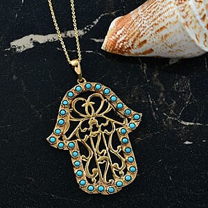 D'Joy Passport to Israel Sleeping Beauty Turquoise 1.50 ctw Pendant Necklace in 18K Vermeil Yellow Gold Over Sterling Silver 20 Inches