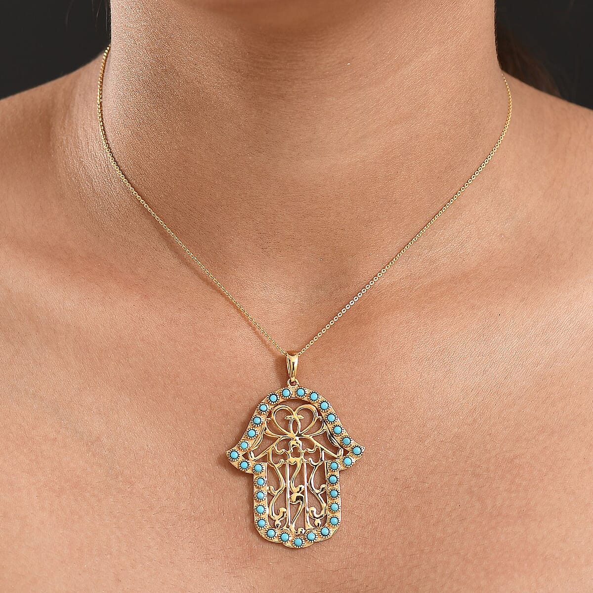 D'Joy Passport to Israel Sleeping Beauty Turquoise 1.50 ctw Pendant Necklace in 18K Vermeil Yellow Gold Over Sterling Silver 20 Inches image number 2