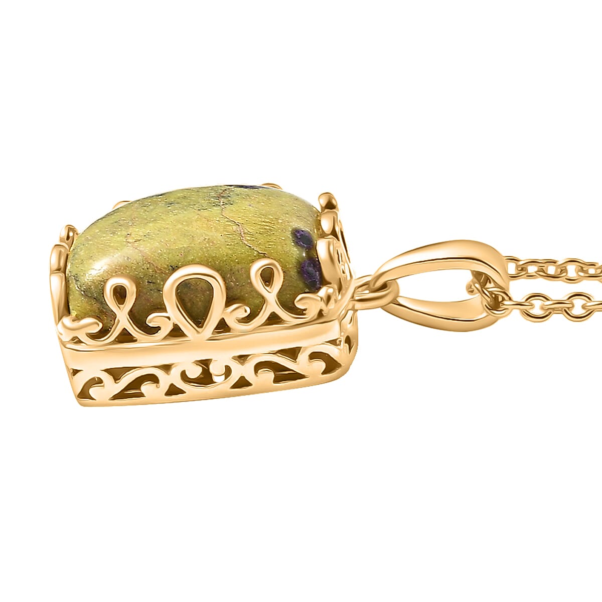 EverTrue Tasmanian Stichtite 6.50 ctw Earthborn Crown Majesty Pendant in 18K YG Plated with ION Plated YG Stainless Steel Necklace 20 Inches image number 3